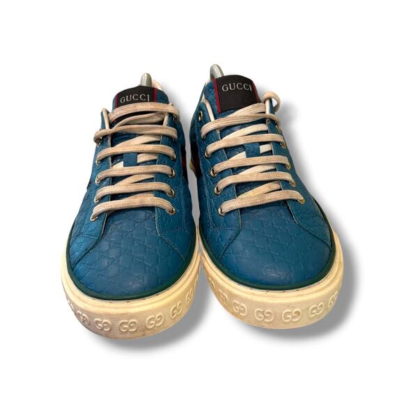 Gucci GG Web Accent Leather Sneakers ‘Blue’ | Size 9G(10US)